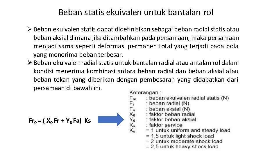 Beban statis ekuivalen untuk bantalan rol Beban ekuivalen statis dapat didefinisikan sebagai beban radial