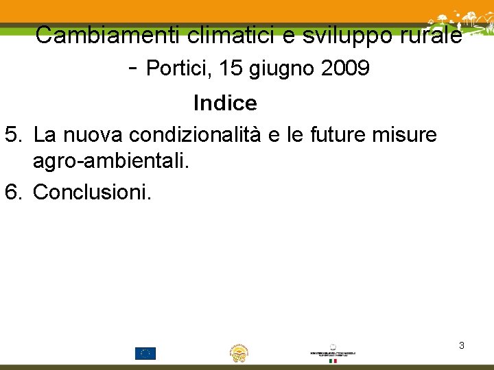 Cambiamenti climatici e sviluppo rurale - Portici, 15 giugno 2009 Indice 5. La nuova