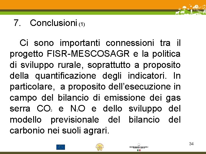 7. Conclusioni (1) Ci sono importanti connessioni tra il progetto FISR-MESCOSAGR e la politica