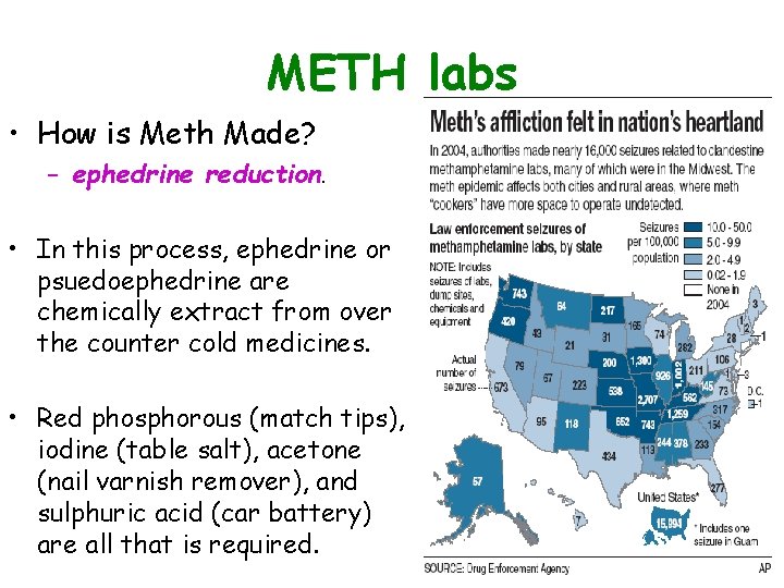 METH labs • How is Meth Made? – ephedrine reduction. • In this process,