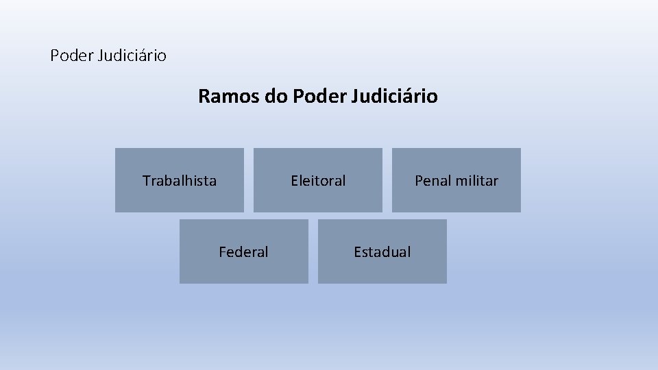 Poder Judiciário Ramos do Poder Judiciário Trabalhista Eleitoral Federal Penal militar Estadual 