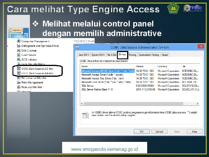 Cara melihat Type Engine Access v Melihat melalui control panel dengan memilih administrative tool.