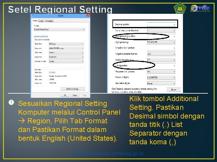 Setel Regional Setting Sesuaikan Regional Setting Komputer melalui Control Panel Region, Pilih Tab Format