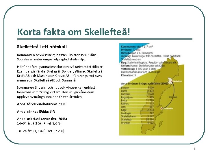 Korta fakta om Skellefteå! Skellefteå i ett nötskal! Kommunen är vidsträckt, nästan lika stor