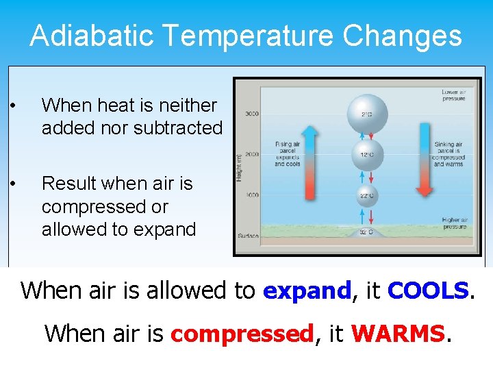 Adiabatic Temperature Changes • When heat is neither added nor subtracted • Result when