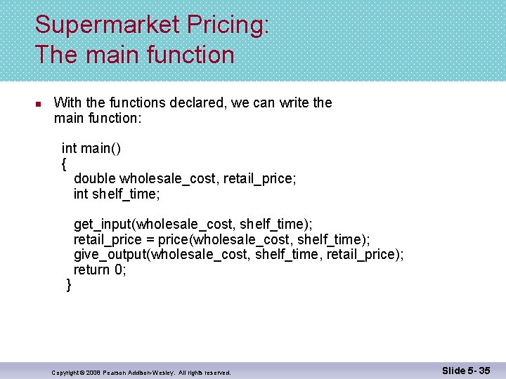Supermarket Pricing: The main function n With the functions declared, we can write the