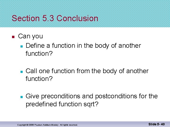 Section 5. 3 Conclusion n Can you n Define a function in the body