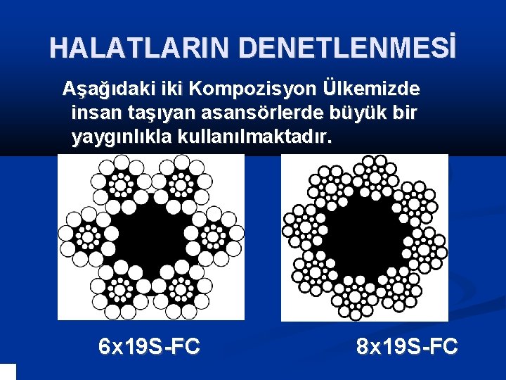 HALATLARIN DENETLENMESİ Aşağıdaki iki Kompozisyon Ülkemizde insan taşıyan asansörlerde büyük bir yaygınlıkla kullanılmaktadır. 6