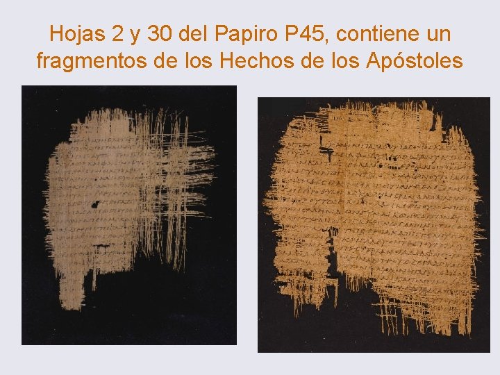 Hojas 2 y 30 del Papiro P 45, contiene un fragmentos de los Hechos