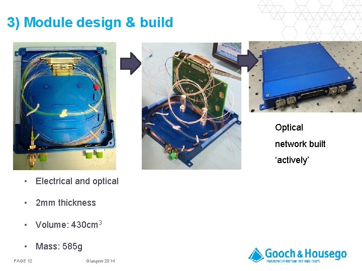 3) Module design & build Optical network built ‘actively’ • Electrical and optical connectors