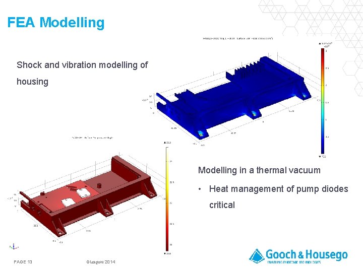 FEA Modelling Shock and vibration modelling of housing Modelling in a thermal vacuum •