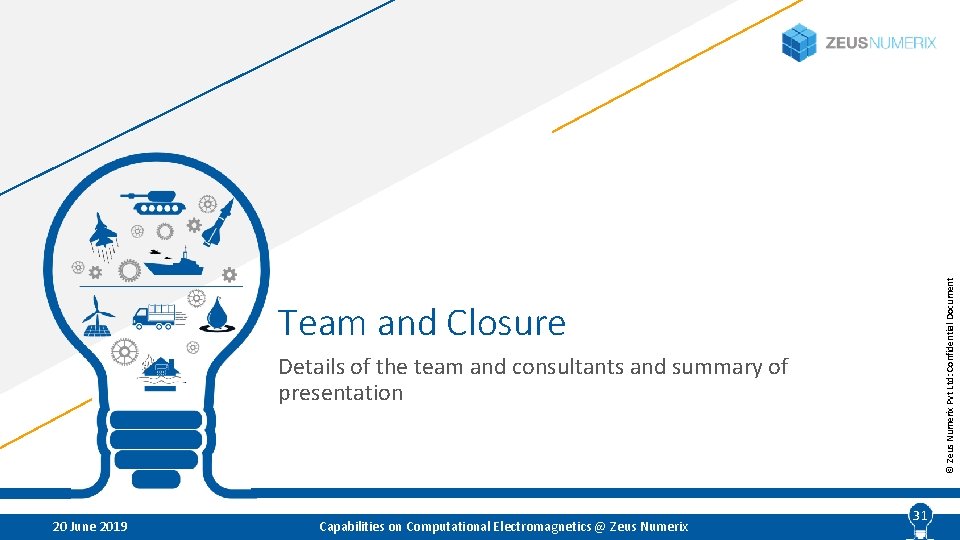 © Zeus Numerix Pvt Ltd: Confidential Document Team and Closure Details of the team