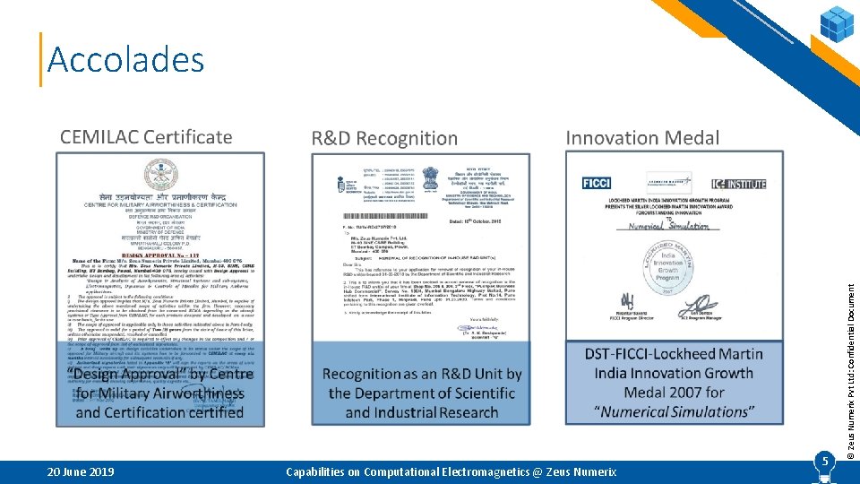 20 June 2019 Capabilities on Computational Electromagnetics @ Zeus Numerix 5 5 © Zeus