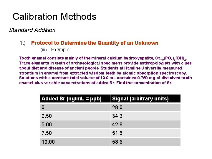 Calibration Methods Standard Addition 1. ) Protocol to Determine the Quantity of an Unknown