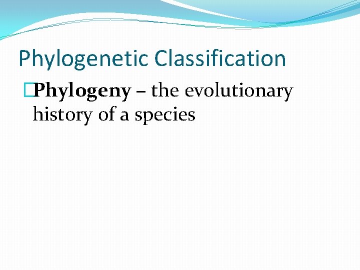 Phylogenetic Classification �Phylogeny – the evolutionary history of a species 