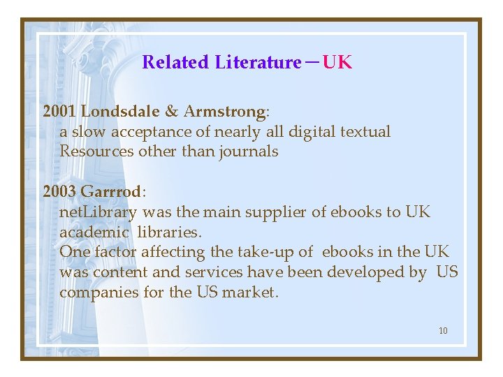 Related Literature－UK 2001 Londsdale & Armstrong: a slow acceptance of nearly all digital textual