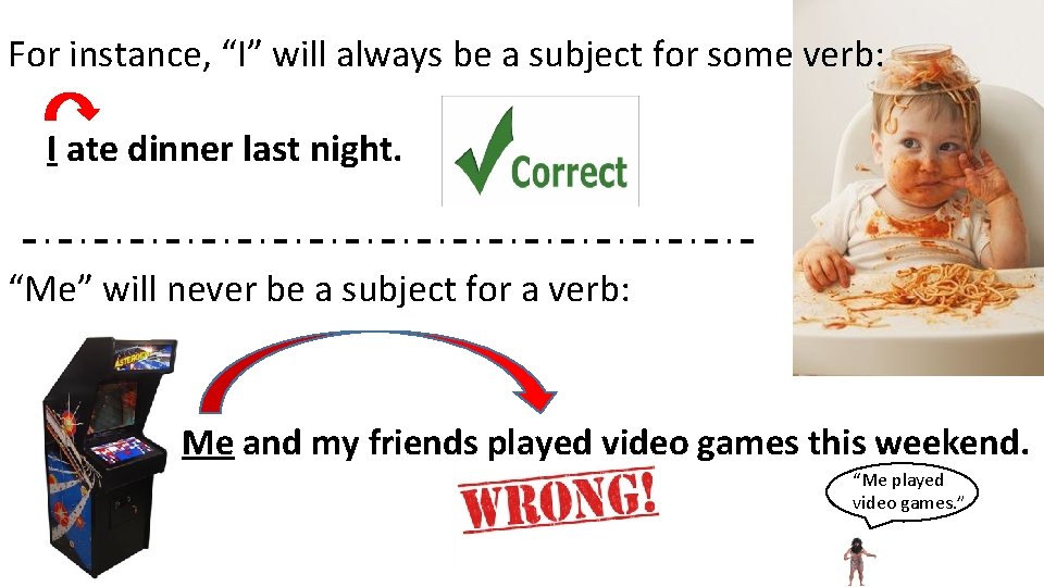For instance, “I” will always be a subject for some verb: I ate dinner