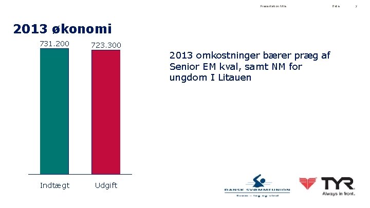 Presentation title 2013 økonomi 731. 200 723. 300 2013 omkostninger bærer præg af Senior