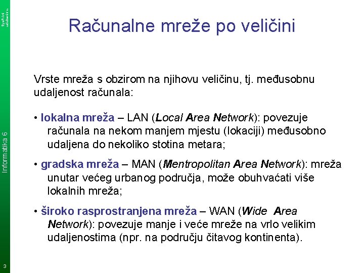 Sys. Print udzbenik. hr Računalne mreže po veličini Informatika 6 Vrste mreža s obzirom