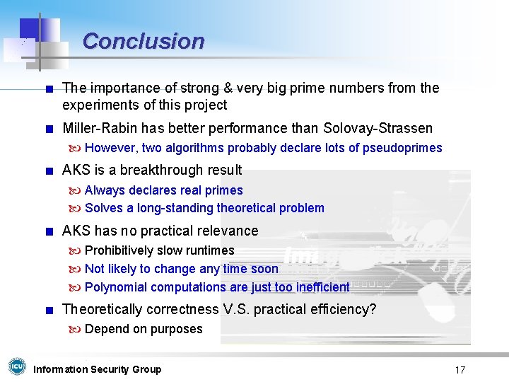 Conclusion The importance of strong & very big prime numbers from the experiments of