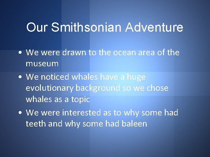 Our Smithsonian Adventure • We were drawn to the ocean area of the museum