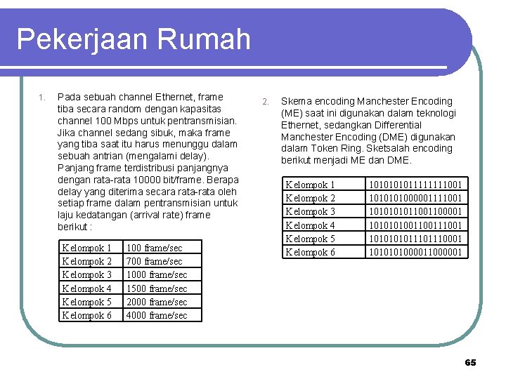 Pekerjaan Rumah 1. Pada sebuah channel Ethernet, frame tiba secara random dengan kapasitas channel