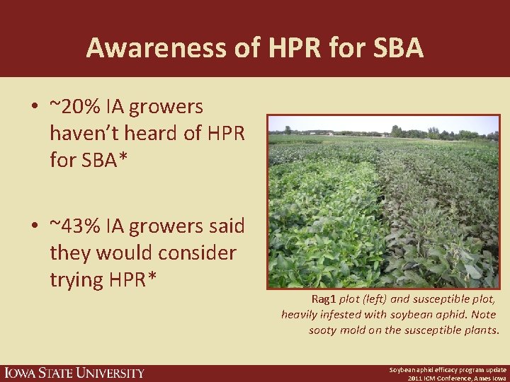 Awareness of HPR for SBA • ~20% IA growers haven’t heard of HPR for