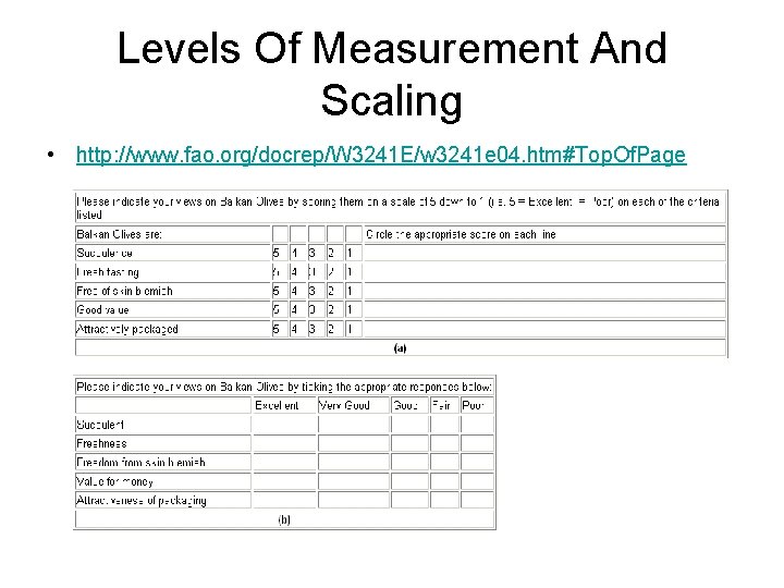 Levels Of Measurement And Scaling • http: //www. fao. org/docrep/W 3241 E/w 3241 e