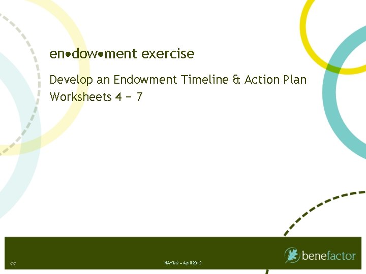en dow ment exercise Develop an Endowment Timeline & Action Plan Worksheets 4 −