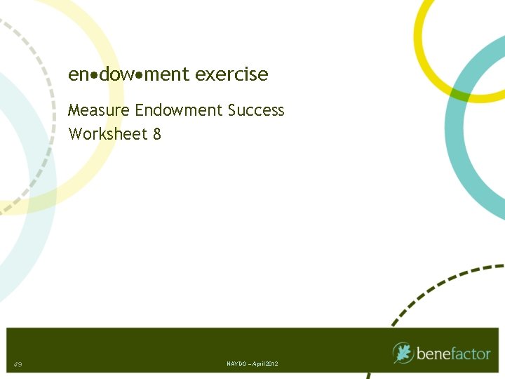 en dow ment exercise Measure Endowment Success Worksheet 8 49 NAYDO – April 2012
