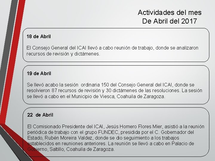 Actividades del mes De Abril del 2017 18 de Abril El Consejo General del