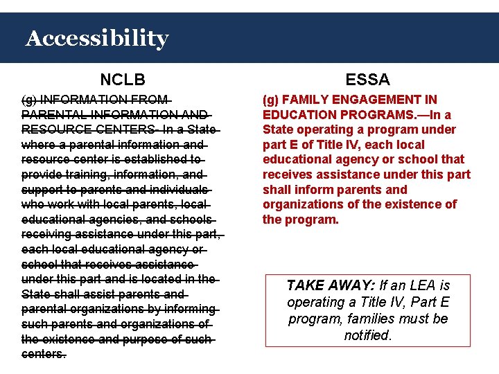 Accessibility NCLB ESSA (g) INFORMATION FROM PARENTAL INFORMATION AND RESOURCE CENTERS- In a State