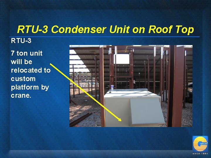 RTU-3 Condenser Unit on Roof Top RTU-3 7 ton unit will be relocated to