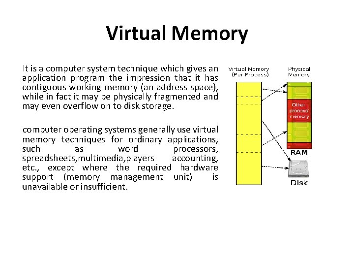 Virtual Memory It is a computer system technique which gives an application program the