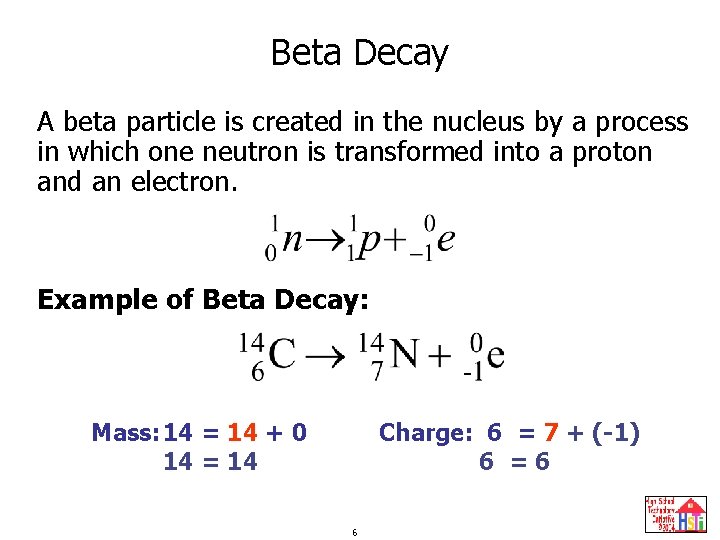 Beta Decay A beta particle is created in the nucleus by a process in