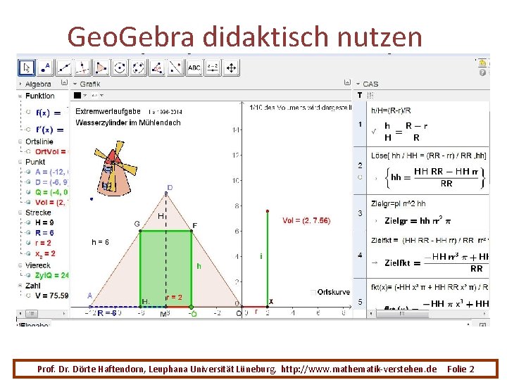 Geo. Gebra didaktisch nutzen Prof. Dr. Dörte Haftendorn, Leuphana Universität Lüneburg, http: //www. mathematik-verstehen.