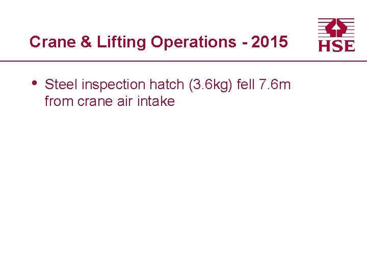 Crane & Lifting Operations - 2015 • Steel inspection hatch (3. 6 kg) fell