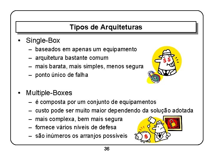 Tipos de Arquiteturas • Single-Box – – baseados em apenas um equipamento arquitetura bastante