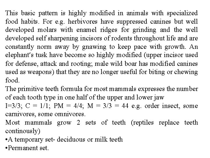 This basic pattern is highly modified in animals with specialized food habits. For e.