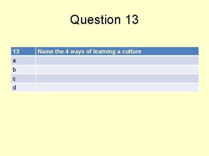 Question 13 13 a b c d Name the 4 ways of learning a