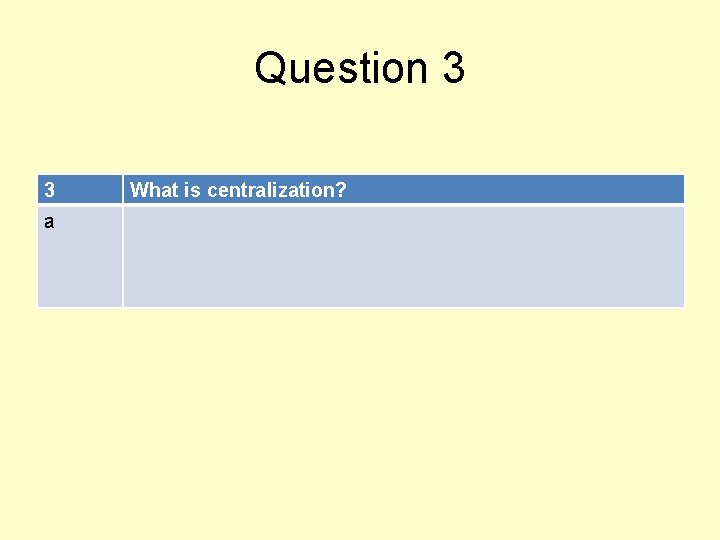 Question 3 3 a What is centralization? 
