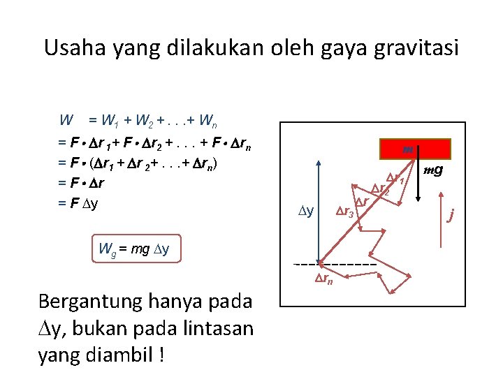 Usaha yang dilakukan oleh gaya gravitasi W = W 1 + W 2 +.