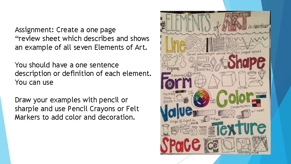 Assignment: Create a one page “review sheet which describes and shows an example of