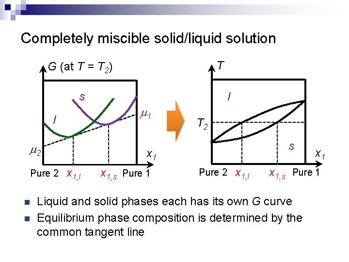 Completely miscible solid/liquid solution T G (at T = T 2) s m 1