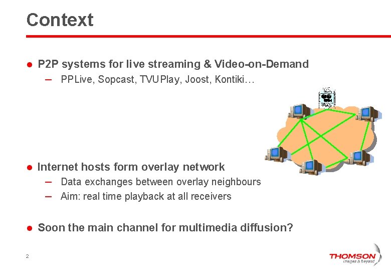 Context l P 2 P systems for live streaming & Video-on-Demand – PPLive, Sopcast,