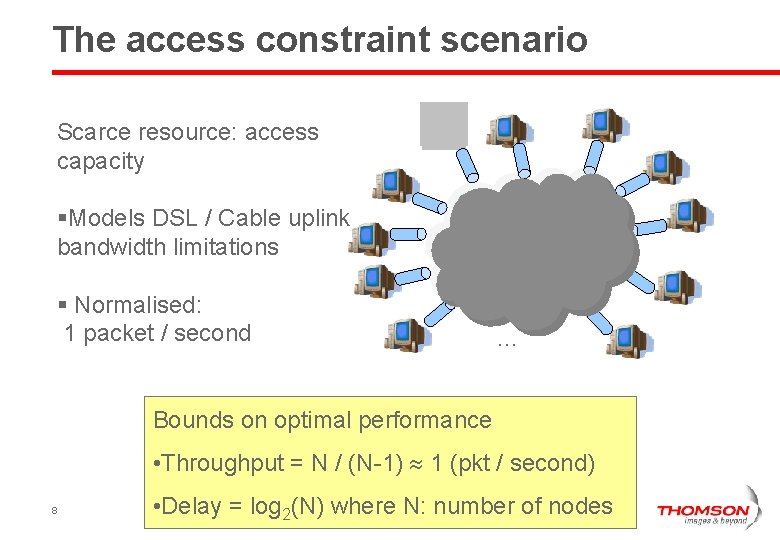 The access constraint scenario Scarce resource: access capacity §Models DSL / Cable uplink bandwidth