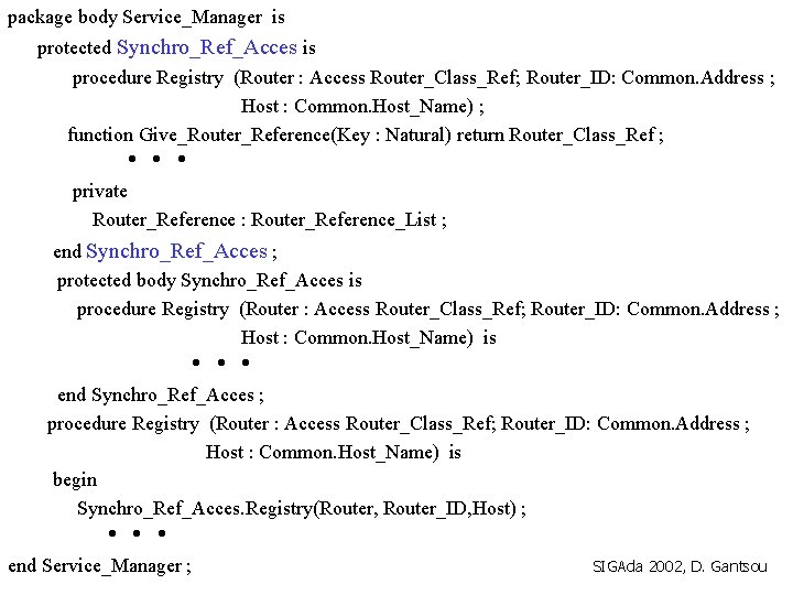 package body Service_Manager is protected Synchro_Ref_Acces is procedure Registry (Router : Access Router_Class_Ref; Router_ID: