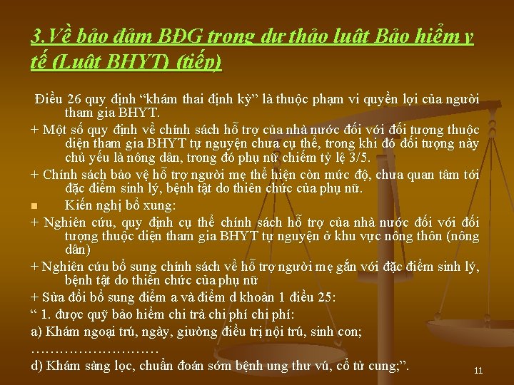 3. Về bảo đảm BĐG trong dự thảo luật Bảo hiểm y tế (Luật