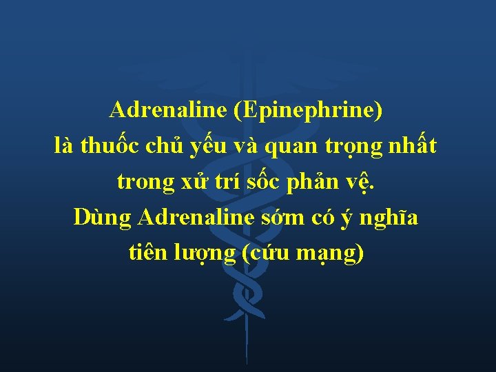 Adrenaline (Epinephrine) là thuốc chủ yếu và quan trọng nhất trong xử trí sốc