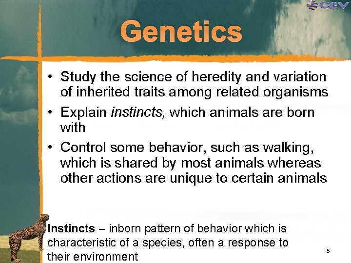 Genetics • Study the science of heredity and variation of inherited traits among related